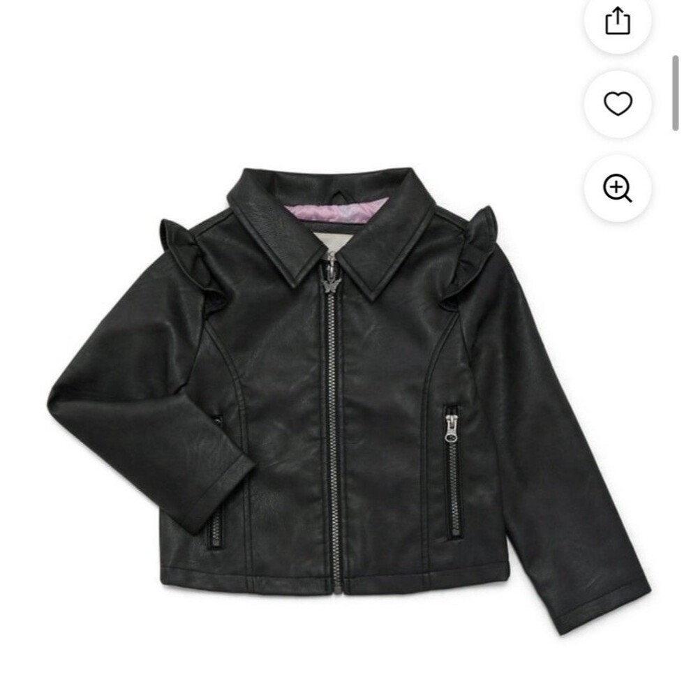 Girls Faux Leather Ruffle Motto Jacket - Jessica Simpsons - Black Size Medium